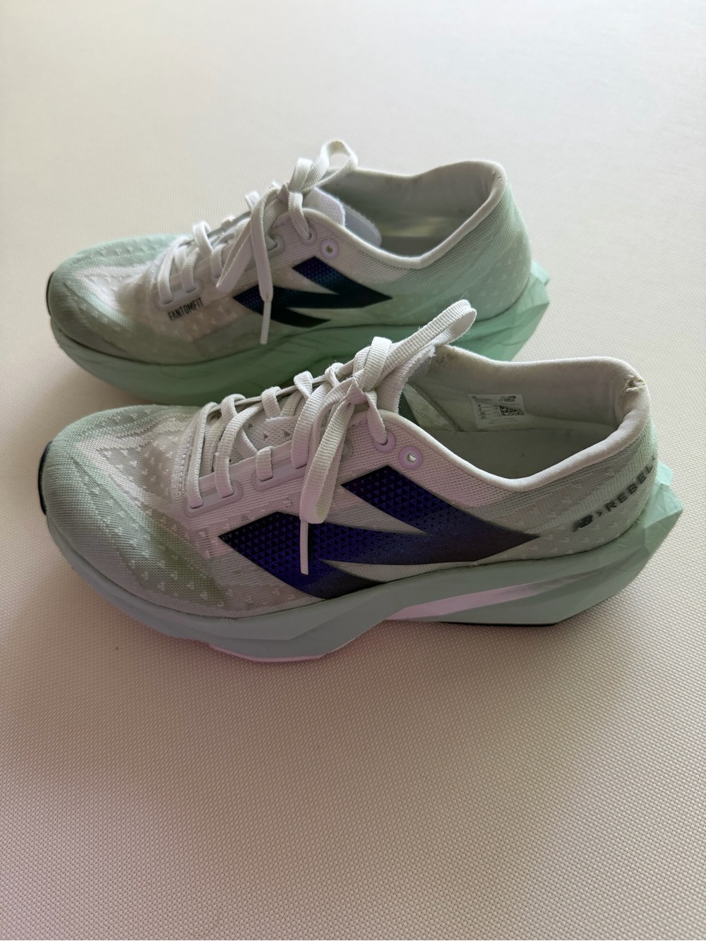 New Balance Women's White & Mint Athletic Running Shoes with Navy Logo